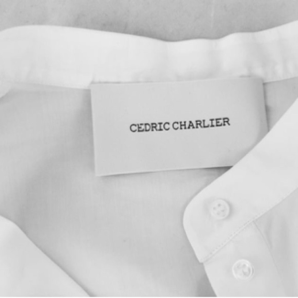 Cédric Charlier Cotton Gathered Front Long Sleeve Dress White Women’s Size 8 - Picture 6 of 10